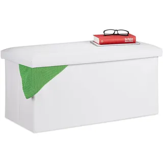 Relaxdays Sitzbank mit Stauraum Kunstleder 37,5 x 76,5 x 38,5 cm Weiß