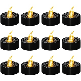 BFYDOAA 12er-Pack Flammenlose Halloween-Kerzen, Flackernde Teelichter, Batteriebetrieben, für Halloween-Party, Herbst-Feiertagsdekoration – Warmweißes Licht(Schwarz)