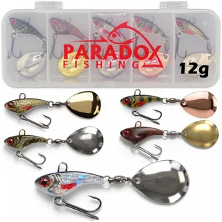 Paradox Fishing Kunstköder Delusory Jig Spinner Set 8g/12g/18g, (Naturdekore, 5 Jigspinner), inkl. Box 12g