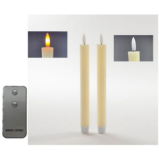Coen Bakker Deco BV LED-Kerze Ribbel (Set, 3-tlg), 2 Stück Stabkerzen elfenbein Fernbedienung 23cm 3D Flamme beige