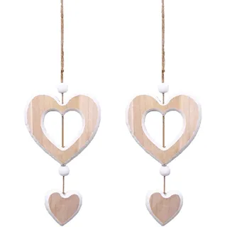 2 Stück Herz Deko Holz Anhänger Hängende,Holz Dekoherz Fensterdeko Dekoanhänger,Fenster Hängend Zum Anhänger,Aufhängen Hängedeko,Herzen Dekoration,Holzherzen Hänge,für Wohnzimmer,Tür,Fensters,Baum Etc