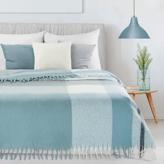 Wohndecke Decke mit Fransen, BOHO Stil 130x170 cm, Eurofirany, Sofadecke, Wohndecke, Tagesdecke, Bettüberwurf, Kuscheldecke blau