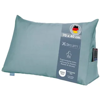 XDREAM Rückenkissen ergonomisches Keilkissen für Bett und Sofa, 1-tlg., als Kopfkissen oder Venenkissen verwendbar, mit praktischem Seitenfach blau