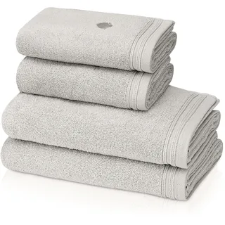 KLASBROOK® Linnea 4 teiliges Luxus Handtücher Set Taupe, extra flauschig und saugfähig aus 100% Baumwolle Oeko-TEX 100 Zertifiziert mit Aufhänger, 2 Handtücher 50x100 + 2 Badetücher 70x140