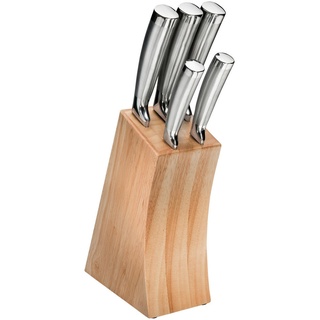 Justinus Messerblock Steel Edition No. 1, Edelstahl, Holz, Metall, 6-teilig, 21x8.2x30 cm, Kochen, Küchenmesser, Messersets