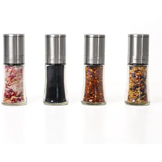 SILBERTHAL Salz- und Pfeffermühle 4er Set - Stufenlos verstellbare Mahlgrade - Salzstreuer mit Keramikmahlwerk - Gewürzmühlen aus Glas und Edelstahl - Unbefüllt & Nachfüllbar