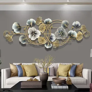 Wanddeko Metall, 3D Wanddeko Wandschmuck Dekoration Ginkgo Wandbild aus Metall Blätter Dekor for Wohnzimmer Hotel Hintergrund Wanddekorationen(167cm)