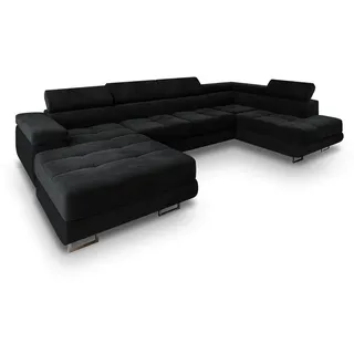 Masseno Wohnlandschaft, Schwarz, Metall, 5-Sitzer, U-Form, 345x90x202 cm, Wohnzimmer, Sofas & Couches, Wohnlandschaften, Wohnlandschaften in U-Form