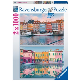 Ravensburger Puzzle 80713 - Farbenfrohe Häuser - 2x 1000 Teile Puzzle für Erwachsene und Kinder ab 14 Jahren