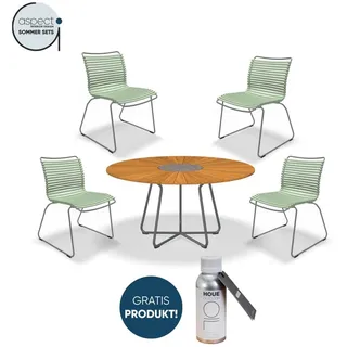 Houe Set mit CIRCLE Dining Table Ø150 und 4 x CLICK Dining Chair ohne Armlehnen Dusty green