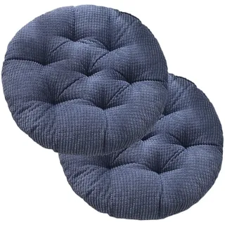 Hiseng 2er-Set Cord Sitzkissen Tatami Stuhlkissen Runde Weiches Baumwolle Dickes Matratzenkissen Bodenkissen Sitzpolster für Esszimmer Küche Terrasse Stuhl (Blau,40x40cm)