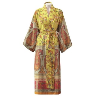 Bassetti Kimono GENOVA, lang, Baumwolle, Schnürverschluss, aus satinierter Baumwolle gelb L-XL