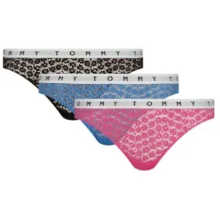Tommy Hilfiger Damen 3P Full Lace Thong Tangahöschen, Pink Amour/Deep Sky Blue/Black, XS - XS