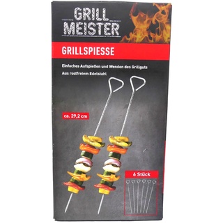 Grillmeister Grillspiesse 6 Stück aus Edelstahl Barbecue Grillen 29,2 cm
