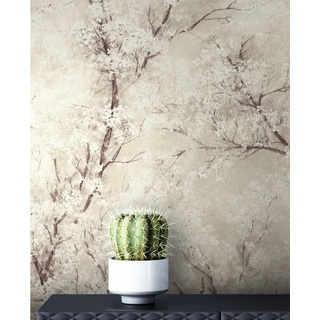 Newroom Vliestapete Bene Muster 1, Beige Tapete Leicht Glänzend Floral - Blumentapete Mustertapete Weiß Schwarz Baum Modern für Schlafzimmer Wohnzimmer Küche beige