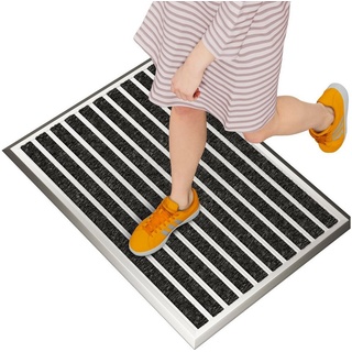 Fußmatte Fußabtreter außen, Schmutzfangmatte Außenbereich, WEST & EAST GmbH, mit silbernem Rand 55x90 cm silberfarben 55 cm x 90 cm
