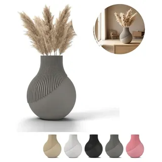 Deko Vase groß geriffelt Japandi Boho Wohnzimmer Dekoration matt – Grau - Grau