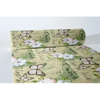 Mank Tischläufer Airlaid Jolie in Grün, 40 cm x 24 m , 1 Stück - Schmetterlinge Blumen