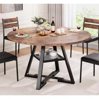 Großer runder Esstisch mit Stauraum – Massivholztisch (Metallbeine) – 120 cm - Braun