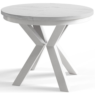 Runder Esszimmertisch LOFT, ausziehbarer Tisch Durchmesser: 120 cm/200 cm, Wohnzimmertisch Farbe: Hellgrau, mit Metallbeinen in Farbe Weiß