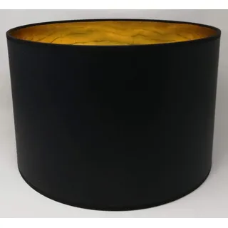 Lampenschirm Zylinder Form Schwarz Stoff Gold Futter Handarbeit Verschiedene Größen Deckenanhänger - Tisch (50 cm Durchmesser 25 cm Höhe)