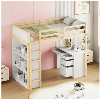 stilvora Hochbett 90 x 200 cm Kiefer massiv natur beige
