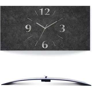 ARTLAND Wanddeko Wanduhr ohne Tickgeräusche Alu Quarzuhr analoge Quarzuhr 60x30 cm Granitoptik Gesteinoptik Anthrazit J4XM