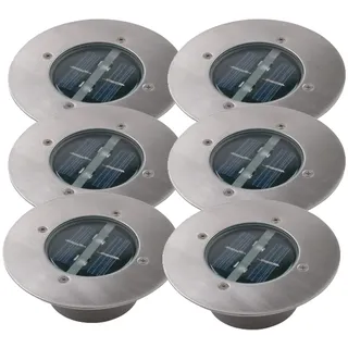 Ranex 6er SET LED Solar Bodeneinbaustrahler CARLO rund Edelstahl Schutzklasse IP67