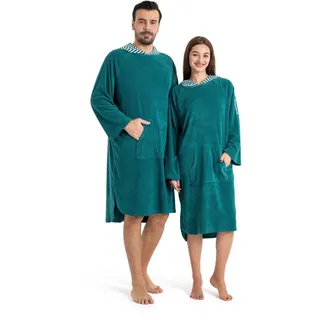 KangaROOS Badeponcho Dalia Surfponcho, ideal für Sauna, Spa & im Urlaub, Langform, Veloursfrottier, Kapuze, ohne, weich, Uni-Farben mit Streifen, leicht, Unisex, für Damen und Herren grün S/M | 108 cm
