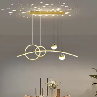 Bellastein Pendelleuchte Esstisch, LED Hängeleuchte esstisch Pendelleuchte dimmbar mit Fernbedienung pendellampe höhenverstellbar Kronleuchter Lampe für Wohnzimmer Esszimmer Küche Büro (Gold, L80cm)