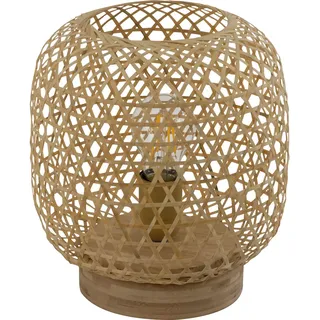 Tischleuchte Bambus Tischlampe Bambusgeflecht Beistellleuchte natur Wohnzimmerleuchte, 1x E27 Fassung, DxH 23,5x27 cm