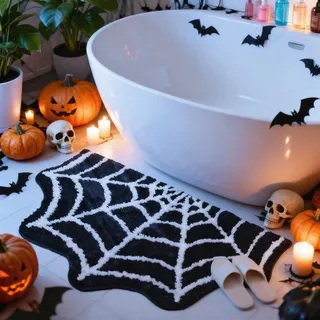 Prozebii Halloween Bathroom Rugs Spider Web Bath Mat Non-Slip for Gothic Bathroom Decor