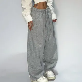 Sommer und Herbst Damen Jogger Baggy Sweatpants für klassischen Sport und Tanzen (XL Grau)