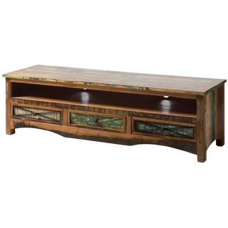 MASSIVMOEBEL24.DE TV-Board Altholz 170x50x50 mehrfarbig lackiert NATURE OF SPIRIT #134 Farbe:Mehrfarbig lackiert, Größe:170x50x50 cm (BxTxH)