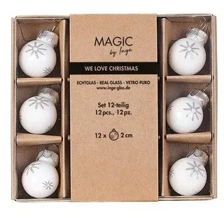 Holly & Jolly Weihnachtsbaumkugel, Weihnachtskugeln Glas 2cm Schneeflocken Motiv 12er Set Just White weiß