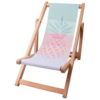 Kinder Liegestuhl klappbar Holz, Buchenholz bis zu 130 kg, Sonnenliege klappbar mit 3-stufiger Neigungsregulierung der Rückenlehne, Pineapple Color