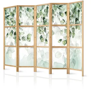 murando - Paravent Innen Raumteiler Holz Blätter 225x172 cm 5-teilig Japanische Trennwand Raumtrenner Room Divider Mobiler Sichtschutz Spanische Wand Raum Abtrennung grüne Botanik b-C-0876-bh-a