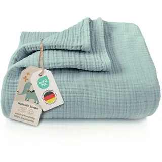 LAYNENBURG Premium Musselin Babydecke 120x120cm – 4 lagige Decke aus 100% Baumwolle - Oeko-TEX 100 - Kuscheldecke oder Schlafdecke, Pucktuch, Spucktuch für Baby, Neugeborene & Kinder (mintgrün)