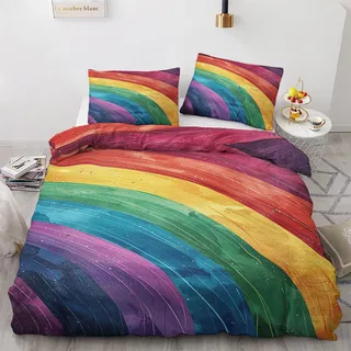 Generisch Regenbogen Bettwäsche 140x200 Sommer - Bunt Bettbezug 140x200 3 Teilig, Weiche & Angenehme Mikrofaser Bettbezüge & 2 Kissenbezug 70x90, Bettwäsche-Sets mit Reißverschluss I%-297