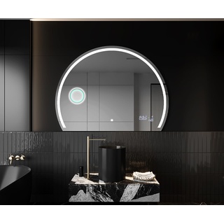 Unregelmäßiger Form asymmetrischer Spiegel mit LED Beleuchtung 85x63.75 cm | Moderner Industrial Wanspiegel Beleuchtet Nach Maß | OKRHC223 | Wählen Sie Zubehör | Lichtspiegel Badezimmerspiegel