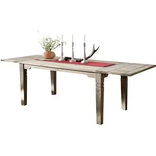 Massivmoebel24 Esstisch mit Ansteckplatten Sheesham 160-200/240x90x76 grau geölt LEEDS #53