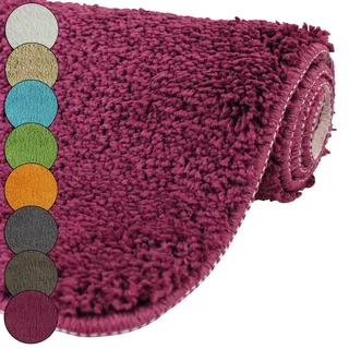 DILUMA | Badematte 50x80 cm Lila | Badteppich | Flauschiger Hochflor, Weich, rutschfest, Saugstark