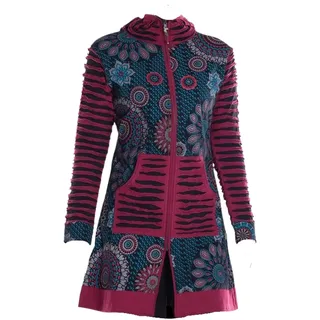 Vishes Damen Mantel mit Kapuze in Schwarz | Größe L (40-42) | Handgefertigt aus 100% Baumwolle | Ideal für Frühling, Sommer & Herbst | Nachhaltige Alternative Bekleidung - 40-42
