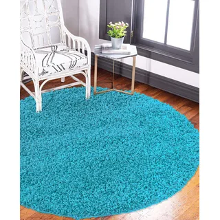 Carpeto Rugs Shaggy Teppich Rund Einfarbig - Langflor Hochflor 3 cm - Modern Teppiche fürs Wohnzimmer Schlafzimmer Esszimmer jeden Raum - Viele Farben & Größe - Türkis Blau 140 x 140 cm
