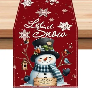 CGVG Tischläufer Weihnachten Modern Rot Tischläufer Winter Schneemann Weihnachts Tischläufer Wiederverwendbare Weihnachtstischdecke Weihnachtsdeko Tisch Table Runner Party Küche (Rot-2)