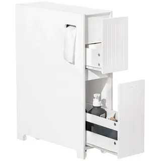 SoBuy Badregal BZR111, Badezimmerschrank schmal, Toilettenpapier-Aufbewahrung, Nischenregal mit Rollen Küchenregal Rollwagen Nischenschrank weiß