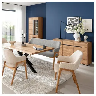 Lomadox Esszimmer-Set AVESTA-06, (Spar-Set, 3-St., Sideboard Vitrine), in Eiche teilmassiv, grifflos, LED-Beleuchtung, Esstisch 180x100 cm braun