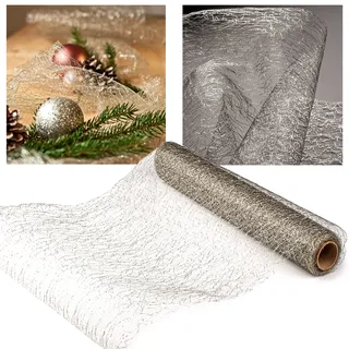 alles-meine.de GmbH Tischläufer/Tischdecke - Silber & Glitzer Netz - 1 Rolle - 28 cm x 500 cm - Netzstoff - z.B. Weihnachten - Deko Stoff - Dekostoff - Metall - festlich Weihna..