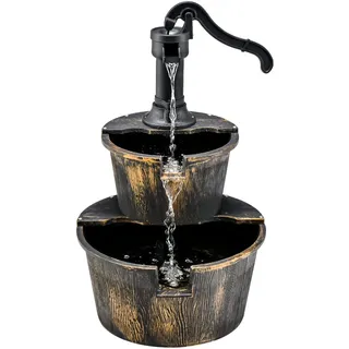 FANTASK Brunnen mit Pumpe, Springbrunnen Gartendeko, Gartenbrunnen für Balkon Terrasse Garten, 45,5 x 41 x 68 cm, Braun