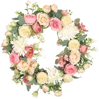 Pfingstrose Rosa Kranz für Haustür 40CM,Künstlicher Dekokranz,Hortensien, Türkranz für alle Jahreszeiten,Frühling Sommer künstliche Blumen Kranz , Fenster, Festival, Hochzeit (40cm,Pfingstrose)